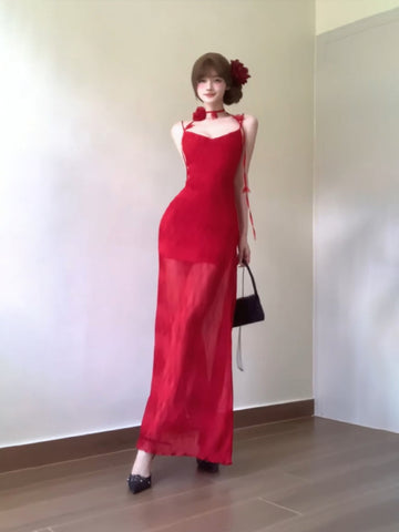 Sheath Spaghetti Straps Red Holiday Dress Birthday Dresses Birthday Outfits SD1298
